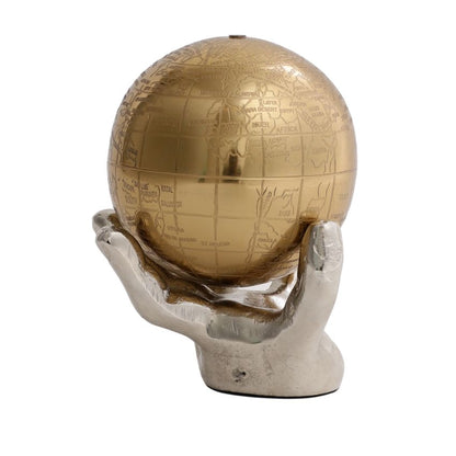 Celestial Grip Art Deco Aluminium Globe Sculpture | 4 x 6 inches