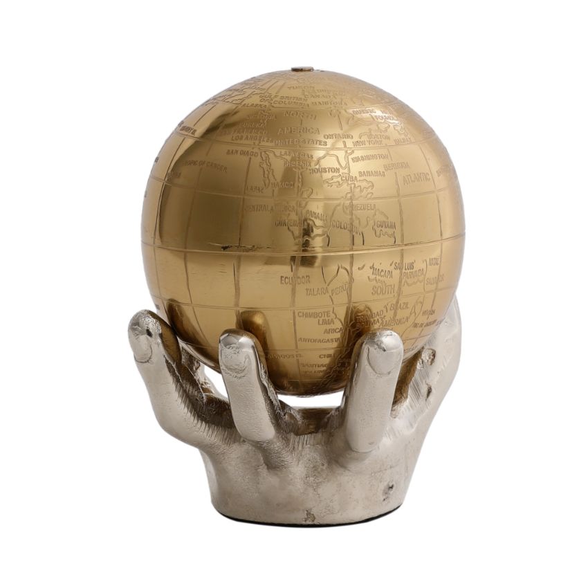 Celestial Grip Art Deco Aluminium Globe Sculpture | 4 x 6 inches