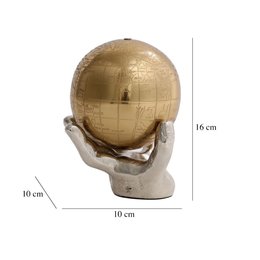 Celestial Grip Art Deco Aluminium Globe Sculpture | 4 x 6 inches