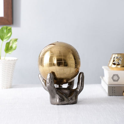 Celestial Grip Art Deco Aluminium Globe Sculpture | 4 x 6 inches