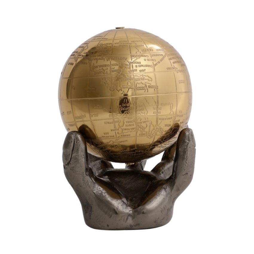 Celestial Grip Art Deco Aluminium Globe Sculpture | 4 x 6 inches