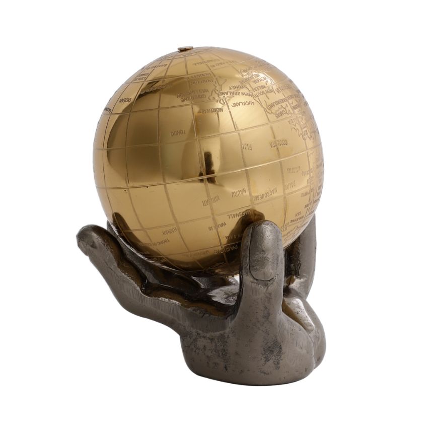 Celestial Grip Art Deco Aluminium Globe Sculpture | 4 x 6 inches