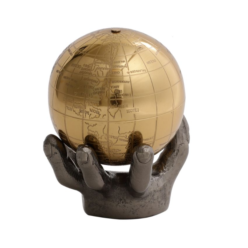 Celestial Grip Art Deco Aluminium Globe Sculpture | 4 x 6 inches