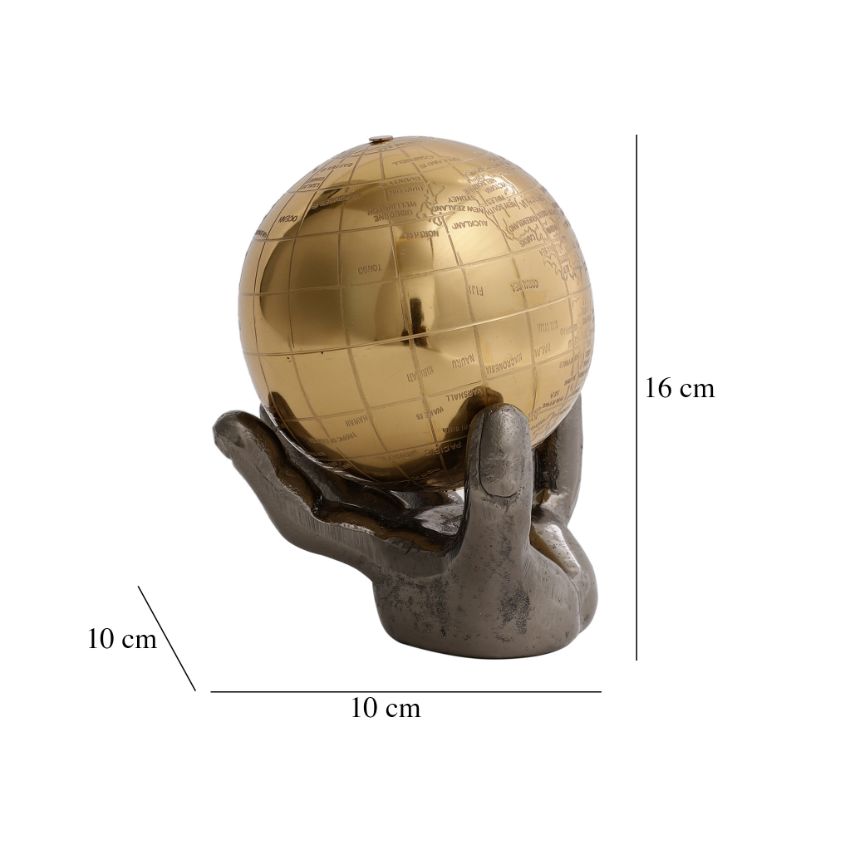 Celestial Grip Art Deco Aluminium Globe Sculpture | 4 x 6 inches