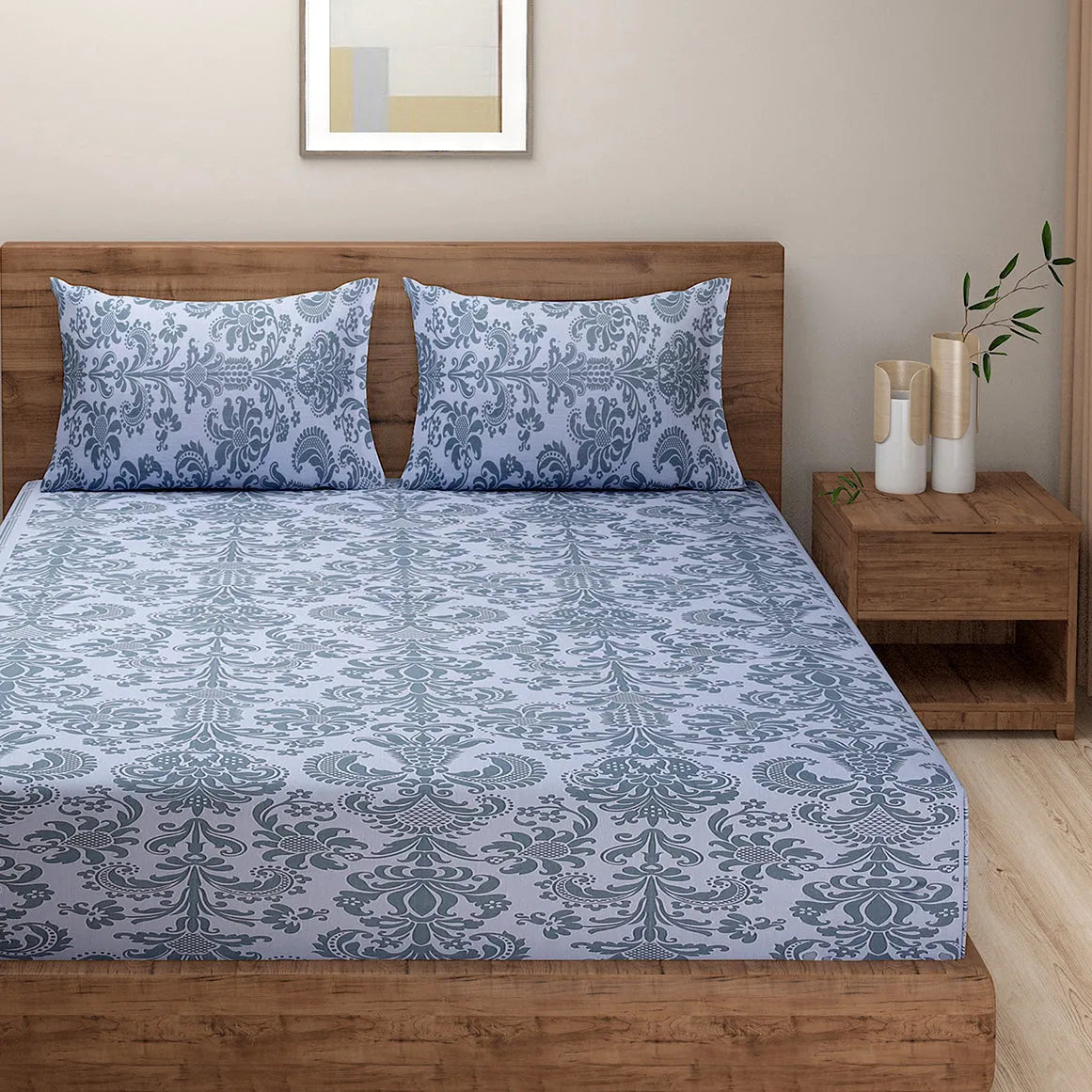 Floral Print Cotton Bedding Set With Pillow Covers | Multiple Color | Double Size | 90 x 108 Inches