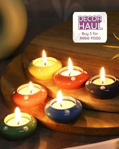 Ceramic Diya Box | Set of 6 | Multiple colors