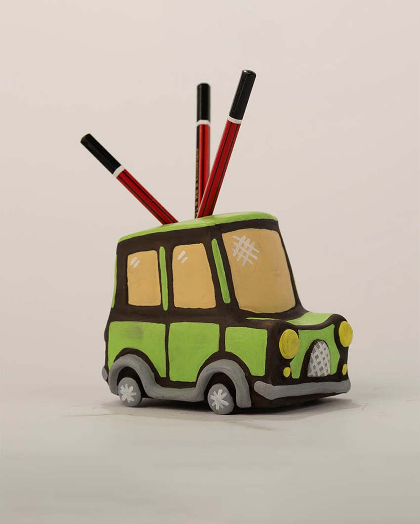 Beautiful Design Terracotta Car Shaped Pen Stand | 5 x 4 x 4 inches