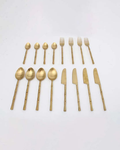 Bamboo Elegance Cutleries | Set Of 16 Gold