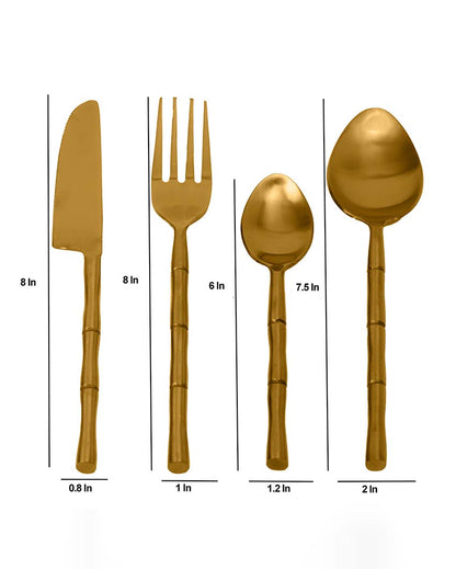 Bamboo Elegance Cutleries | Set Of 16 Gold