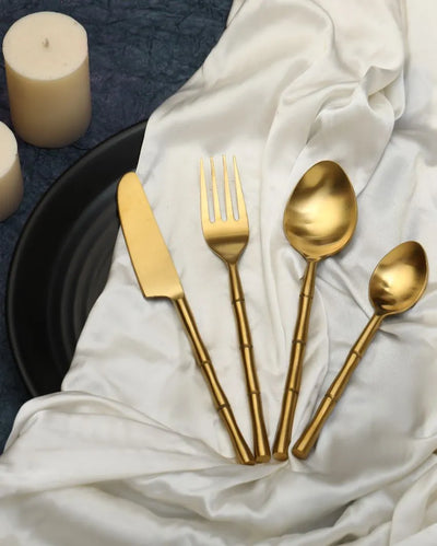 Luxe Bamboo Elegance Cutleries | Set Of 24 Gold
