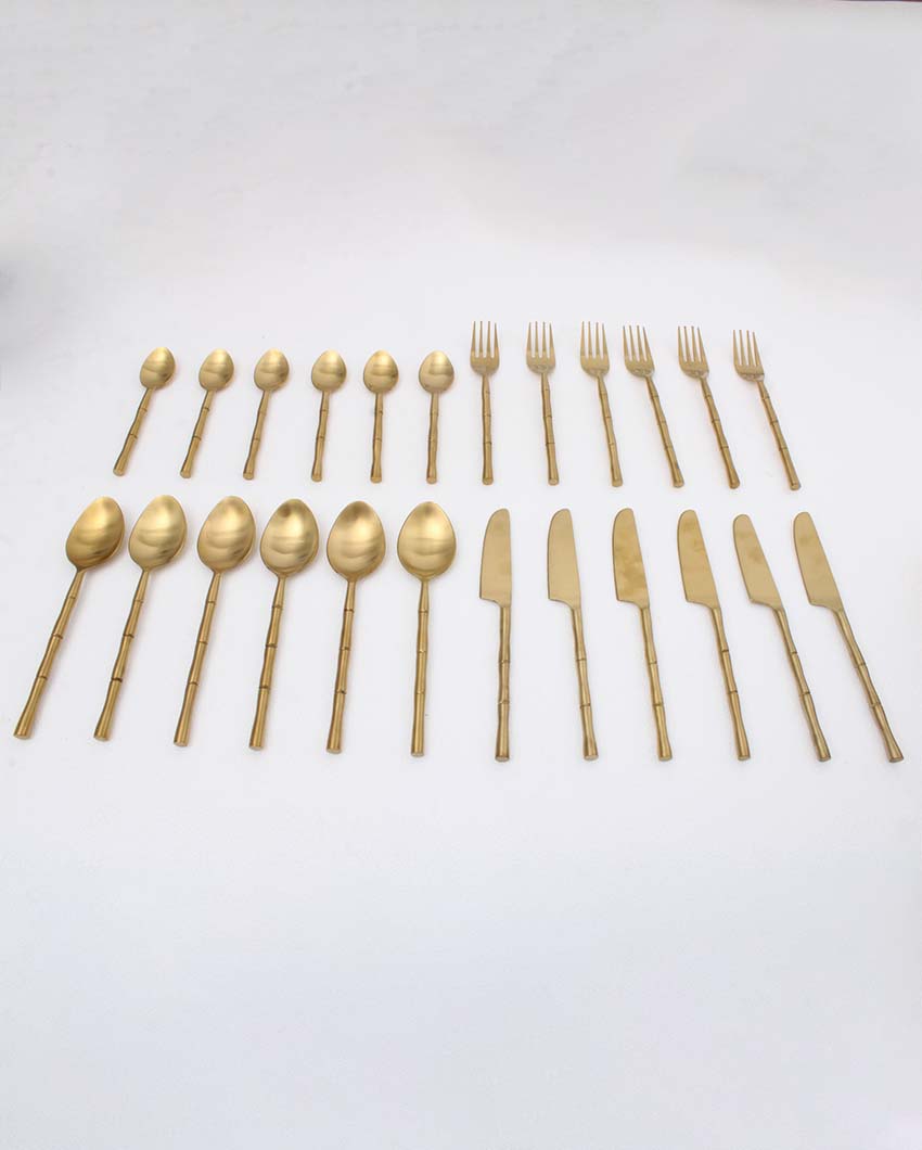Luxe Bamboo Elegance Cutleries | Set Of 24 Gold