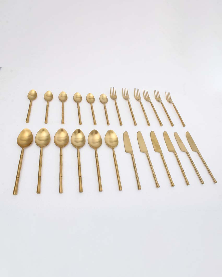 Luxe Bamboo Elegance Cutleries | Set Of 24 Gold