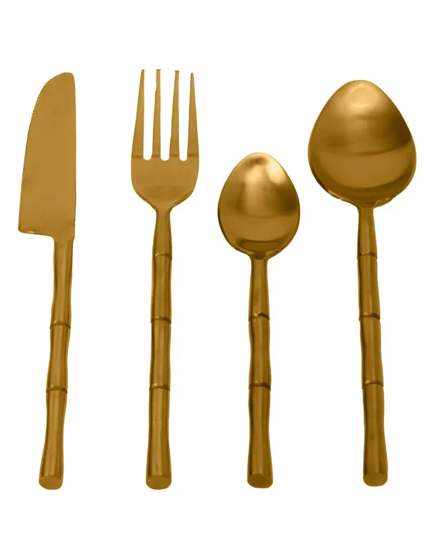 Luxe Bamboo Elegance Cutleries | Set Of 24 Gold