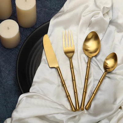 Bamboo Elegance Cutlery | Set Of 4 | Multiple Colors Gold