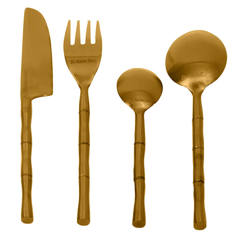Bamboo Elegance Cutlery | Set Of 4 | Multiple Colors Gold
