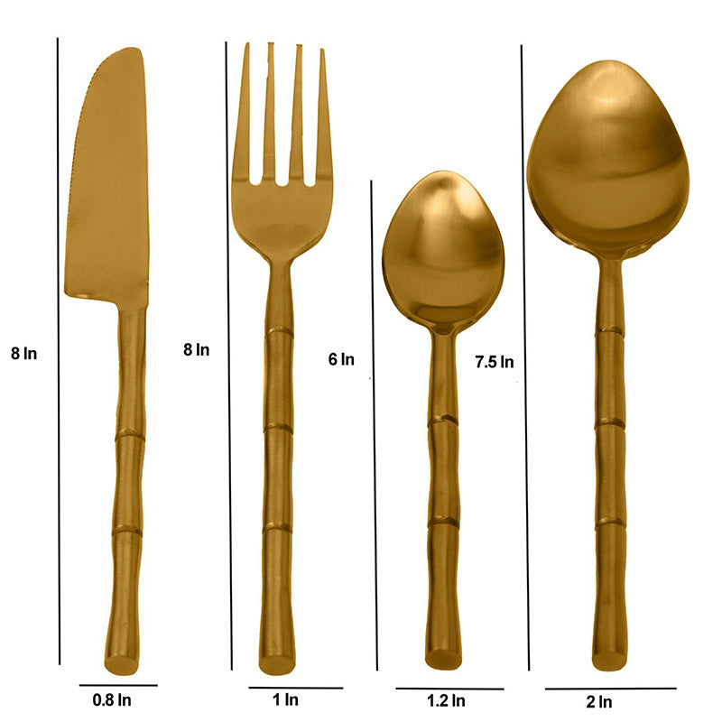 Bamboo Elegance Cutlery | Set Of 4 | Multiple Colors Gold