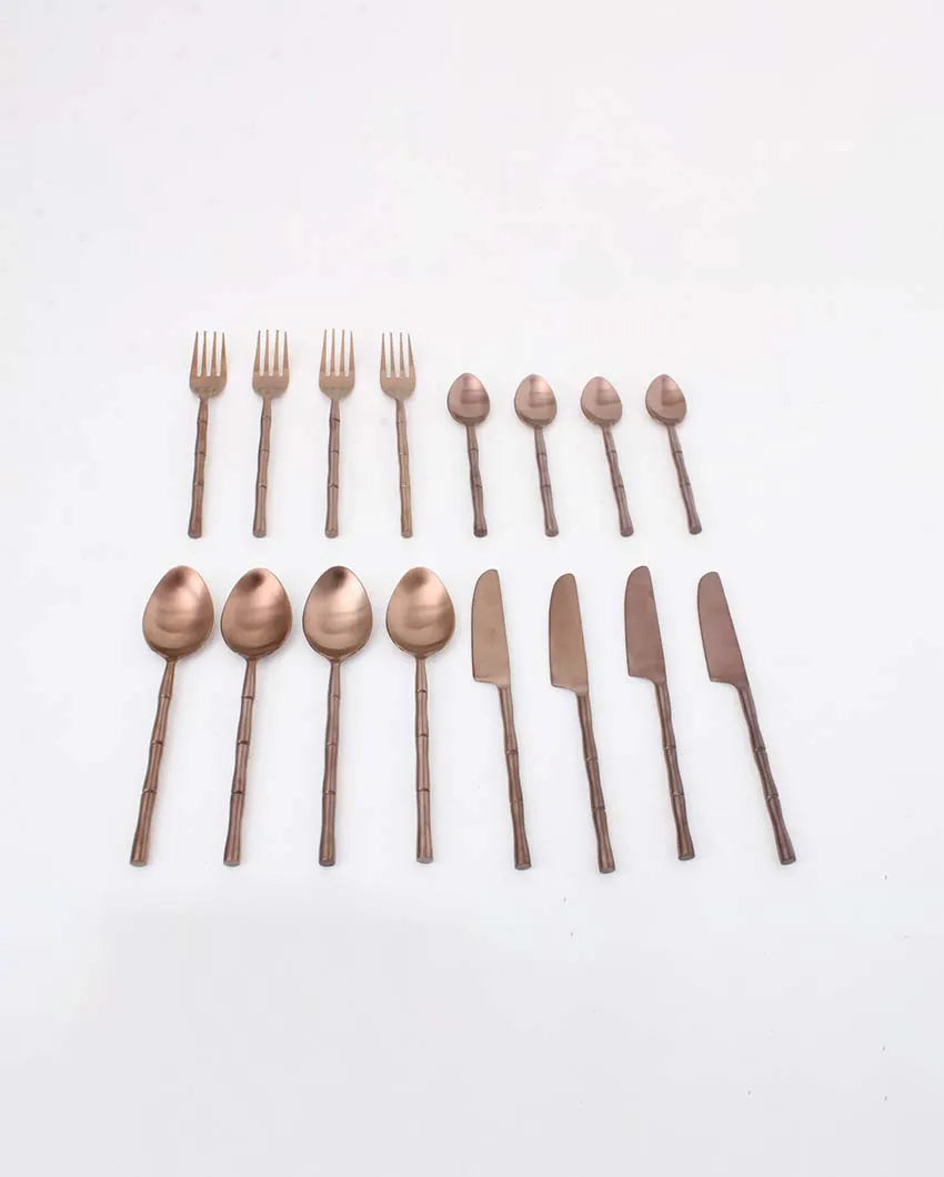 Bamboo Elegance Cutleries | Set Of 16 Copper