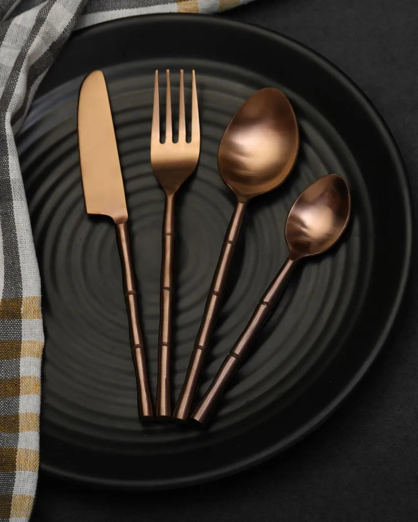 Luxe Bamboo Elegance Cutleries | Set Of 24 Copper