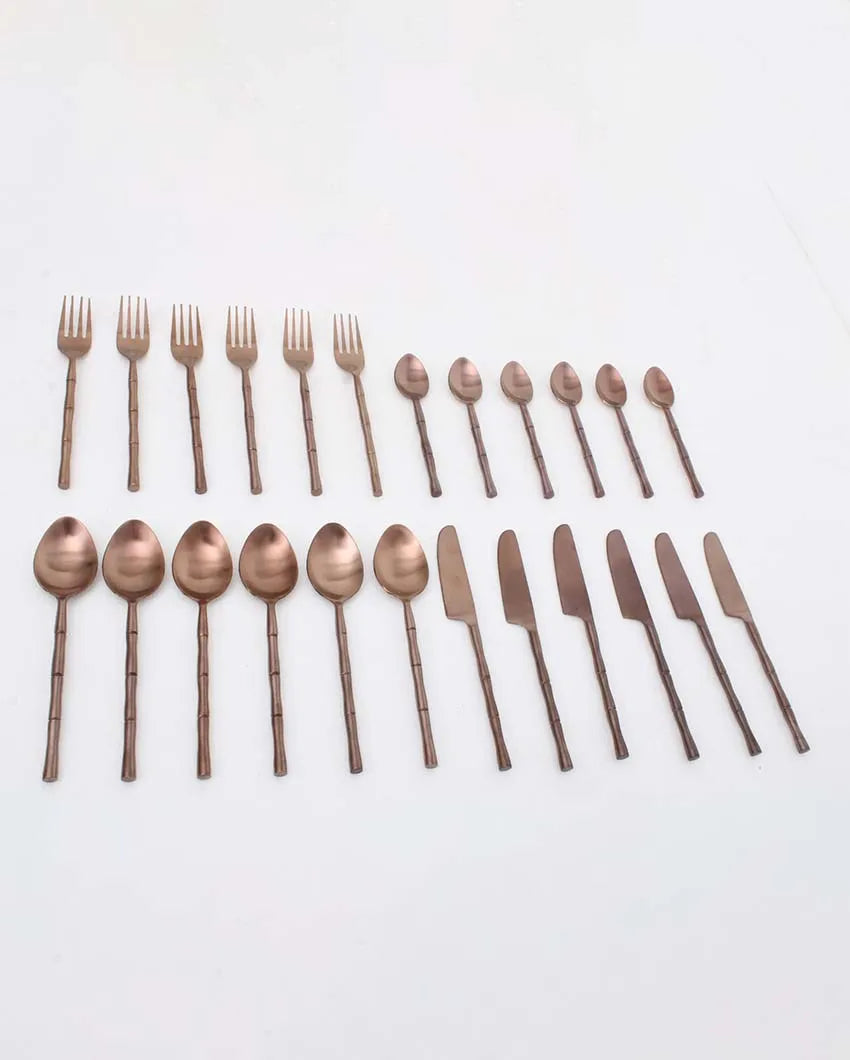 Luxe Bamboo Elegance Cutleries | Set Of 24 Copper