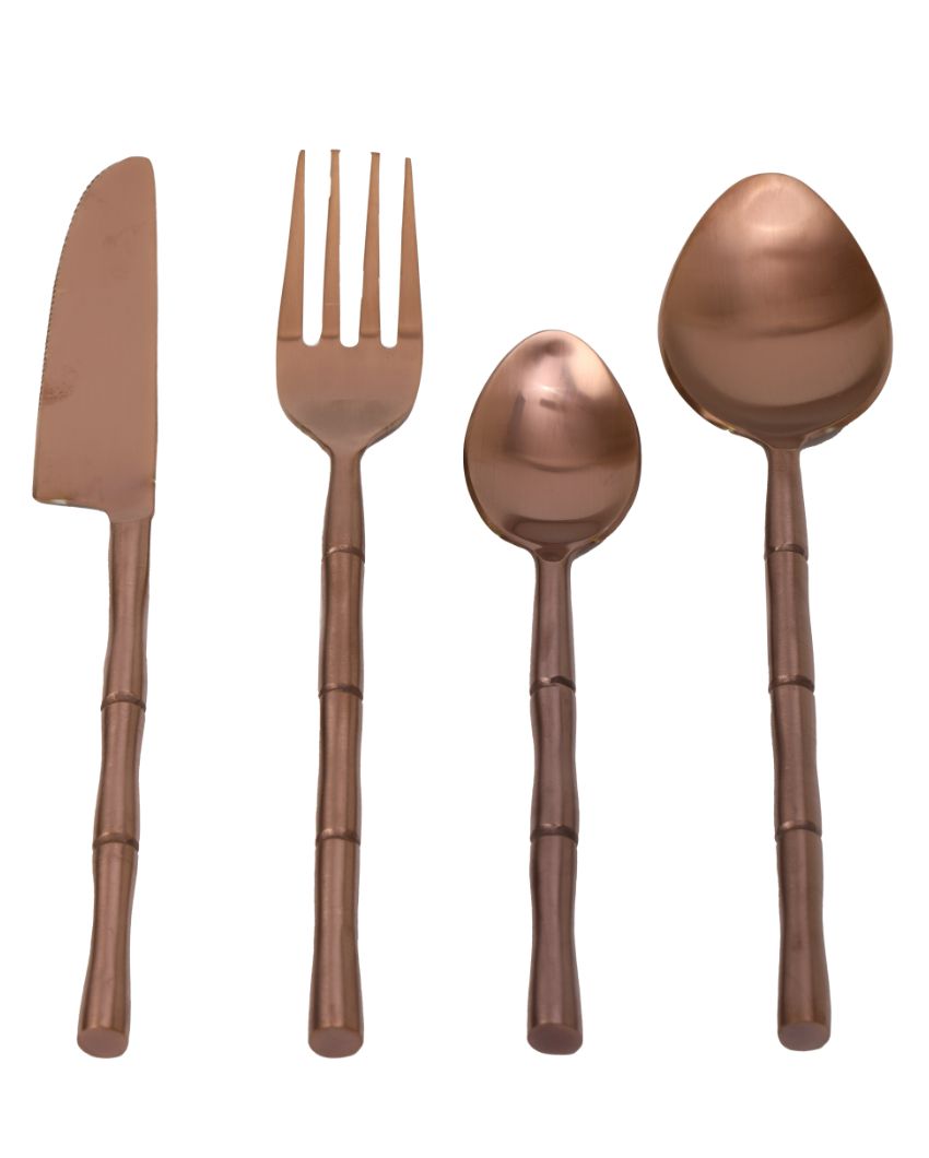 Luxe Bamboo Elegance Cutleries | Set Of 24 Copper