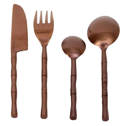 Bamboo Elegance Cutlery | Set Of 4 | Multiple Colors Copper