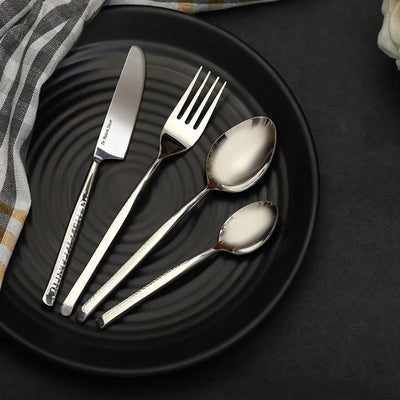 Artisan Dot Hammered Cutlery | Set Of 4 | Multiple Colors Silver