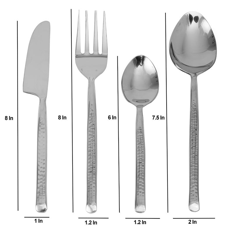 Artisan Dot Hammered Cutlery | Set Of 4 | Multiple Colors Silver
