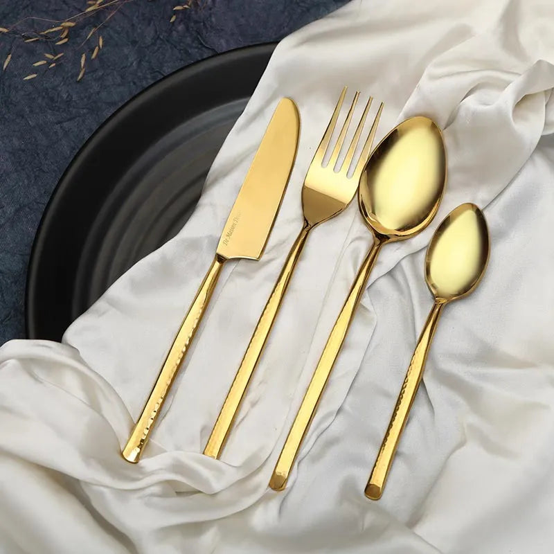 Artisan Dot Hammered Cutlery | Set Of 4 | Multiple Colors Gold