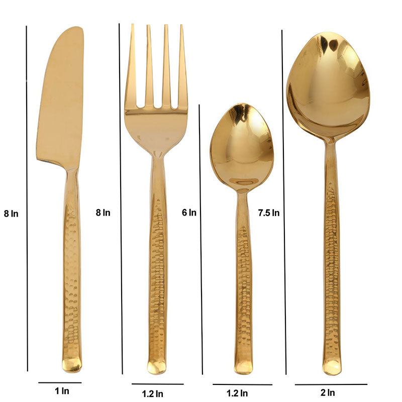 Artisan Dot Hammered Cutlery | Set Of 4 | Multiple Colors Gold