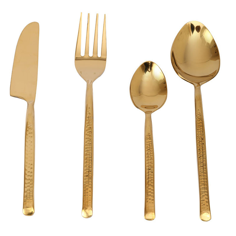 Artisan Dot Hammered Cutlery | Set Of 4 | Multiple Colors Gold