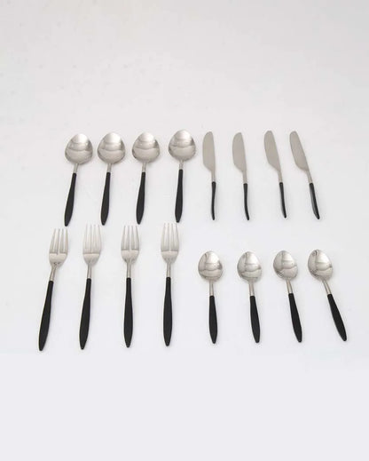 Midnight Opulence Cutleries | Set Of 16 Silver