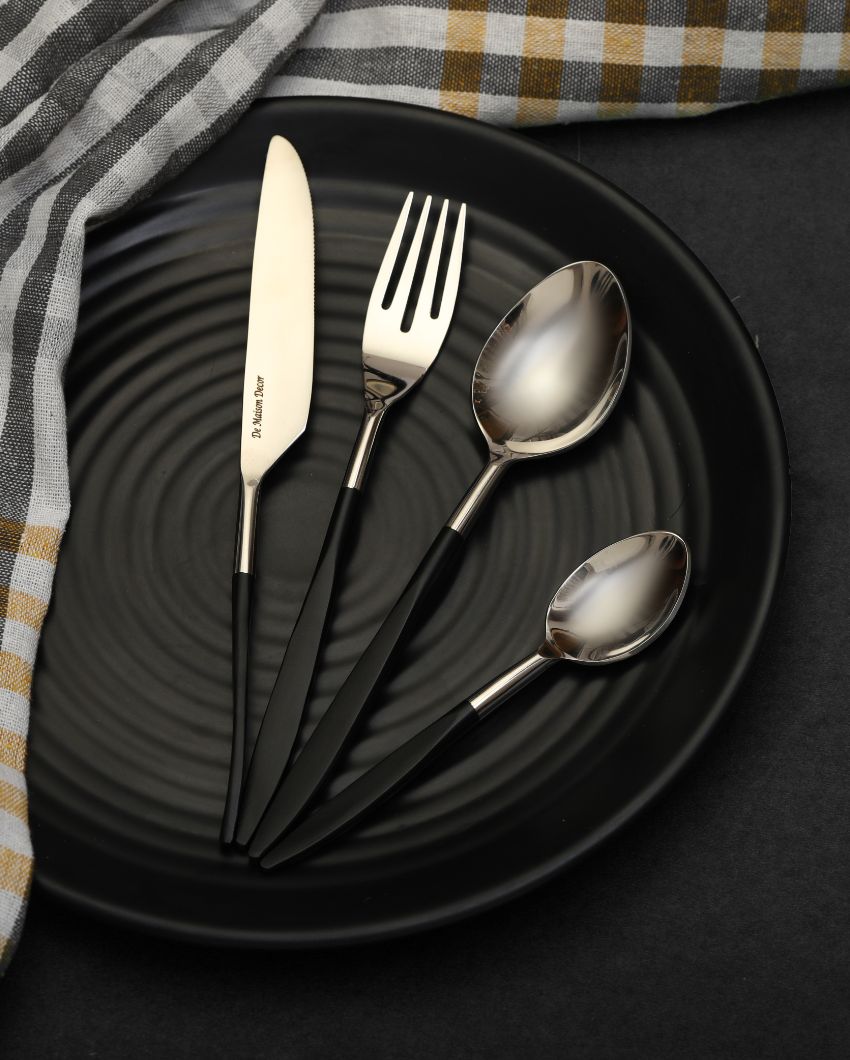 Luxuriours Midnight Opulence Cutleries | Set  Of 24 Silver