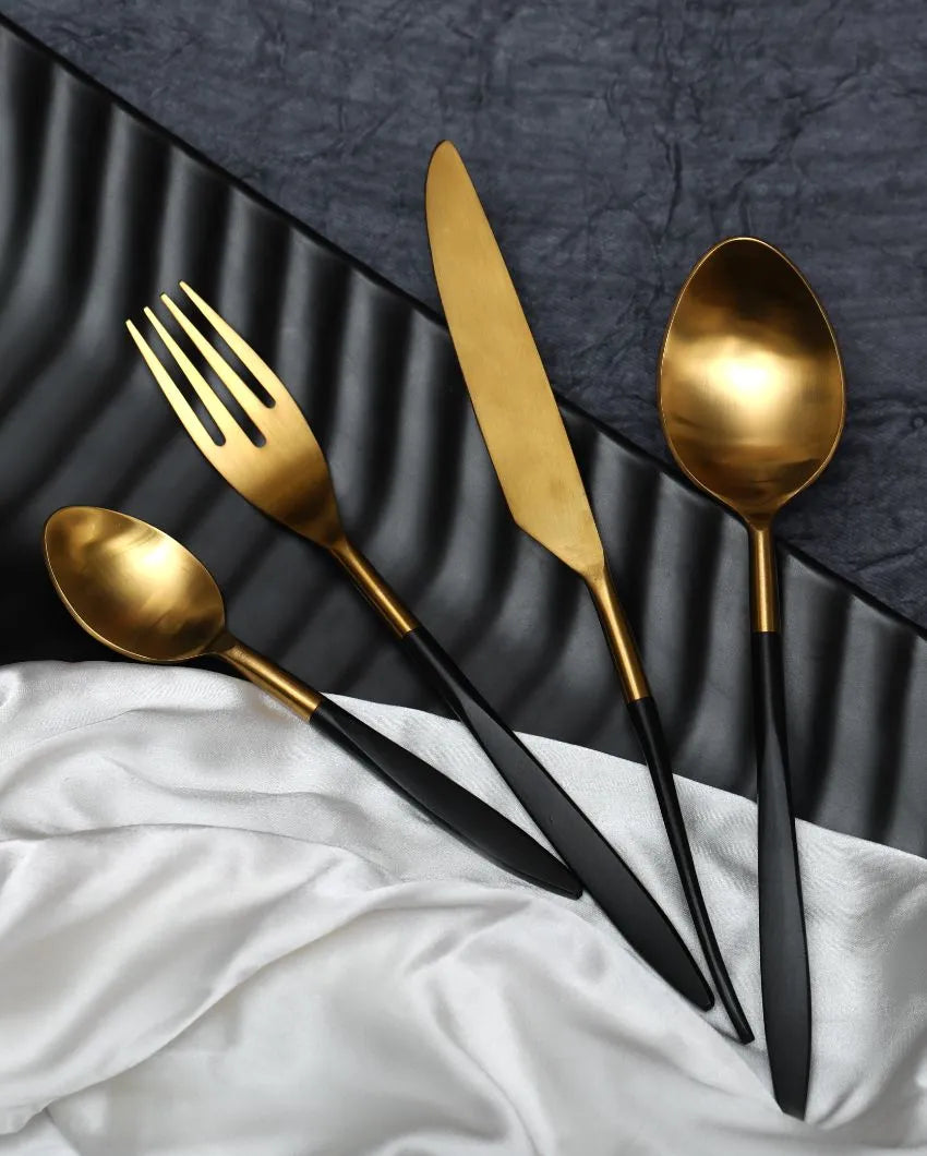 Midnight Opulence Cutleries | Set Of 16 Gold