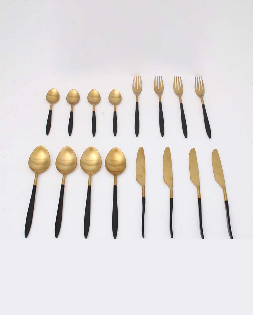 Midnight Opulence Cutleries | Set Of 16 Gold