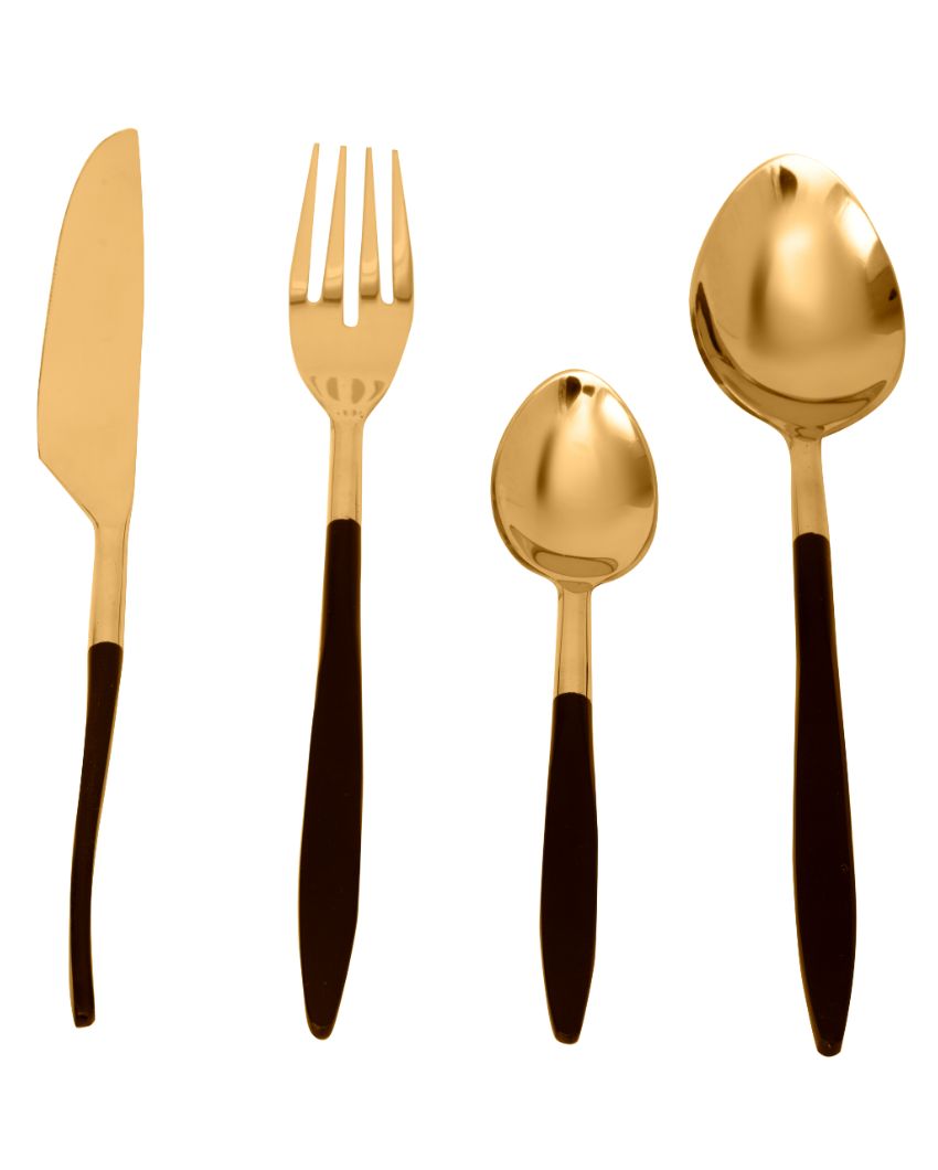 Midnight Opulence Cutleries | Set Of 16 Gold