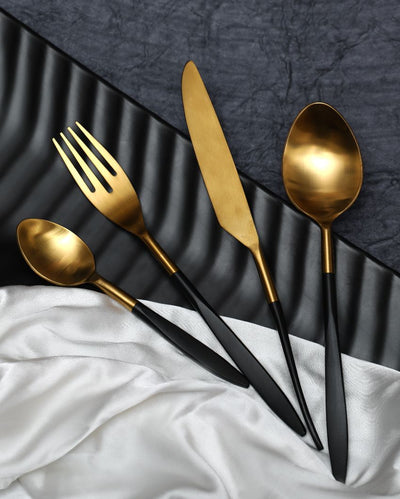 Luxuriours Midnight Opulence Cutleries | Set  Of 24 Gold