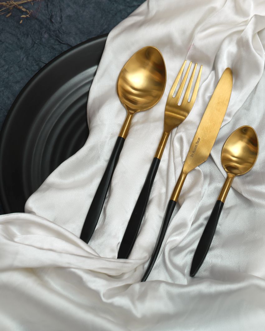 Luxuriours Midnight Opulence Cutleries | Set  Of 24 Gold