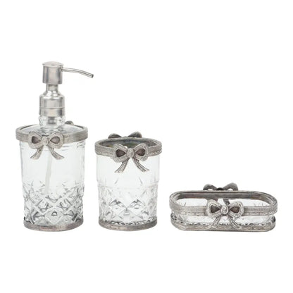 Antique Bow Tied Glass Bathroom | Set Of 3 Silver