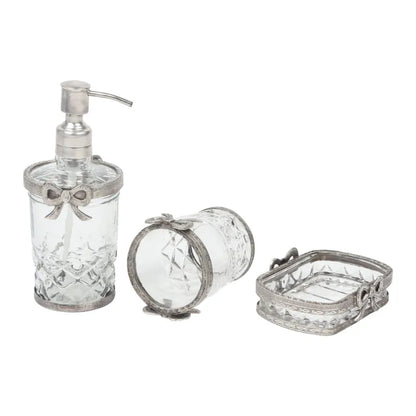 Antique Bow Tied Glass Bathroom | Set Of 3 Silver