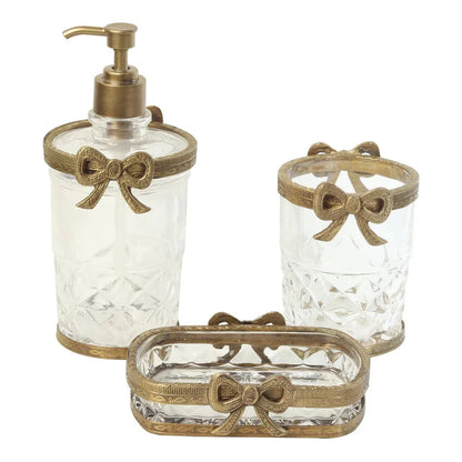 Antique Bow Tied Glass Bathroom | Set Of 3 Gold