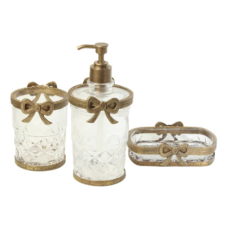 Antique Bow Tied Glass Bathroom | Set Of 3 Gold