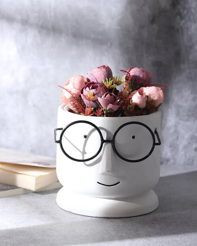 Mr.Spectacles Ceramic Planter White