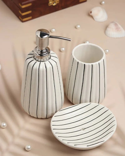 Blanc Ceramic Soap Dispenser with Soap & Toothbrush Holder Set