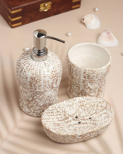 Pebble Ceramic Soap Dispenser with Soap & Toothbrush Holder Set