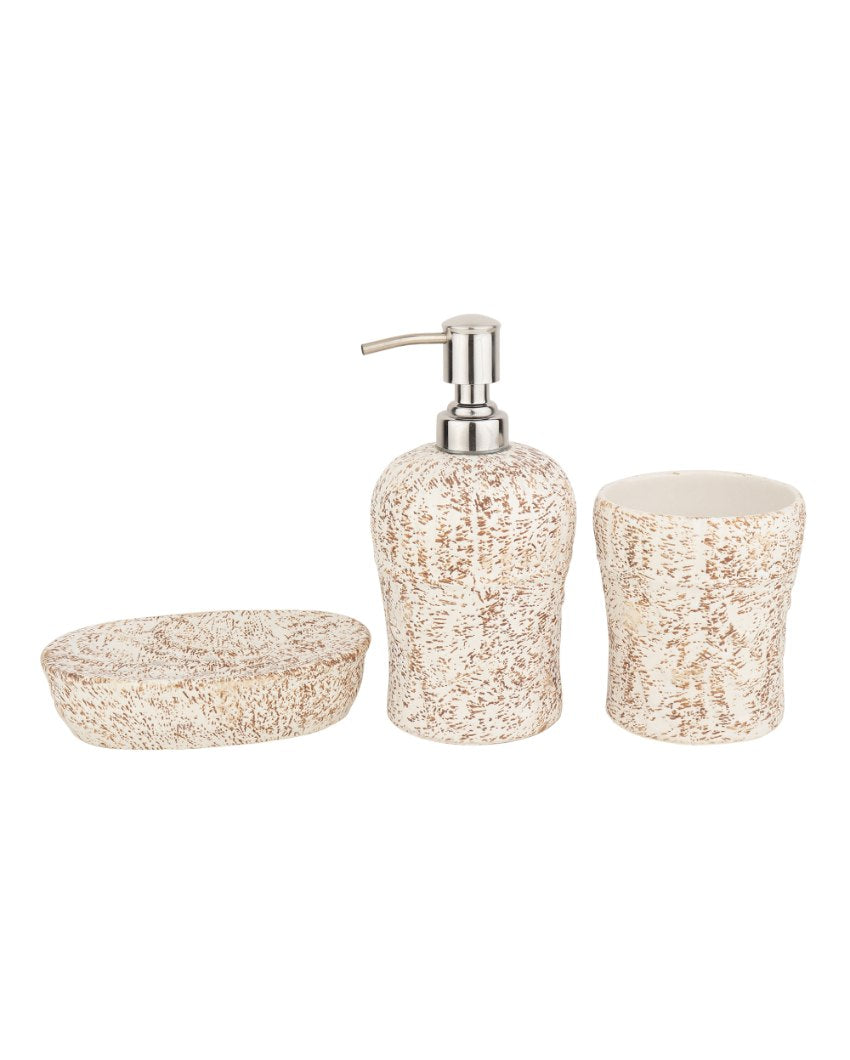 Pebble Ceramic Soap Dispenser with Soap & Toothbrush Holder Set