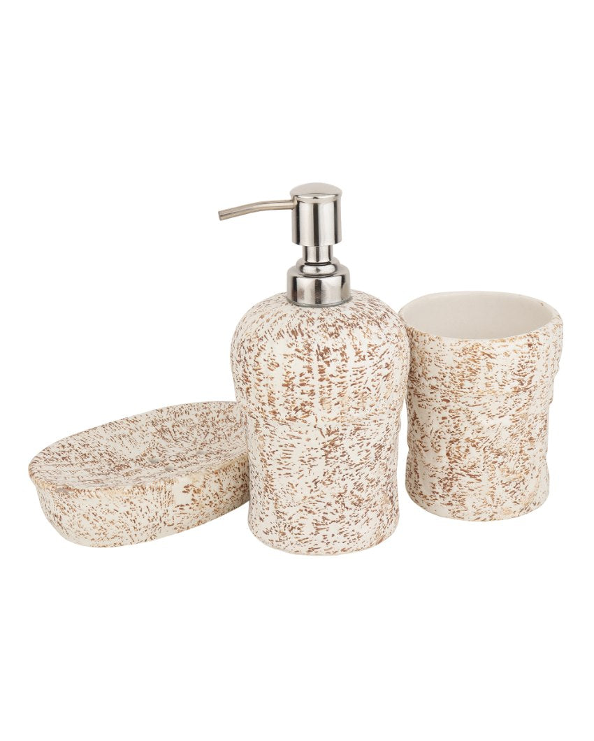 Pebble Ceramic Soap Dispenser with Soap & Toothbrush Holder Set