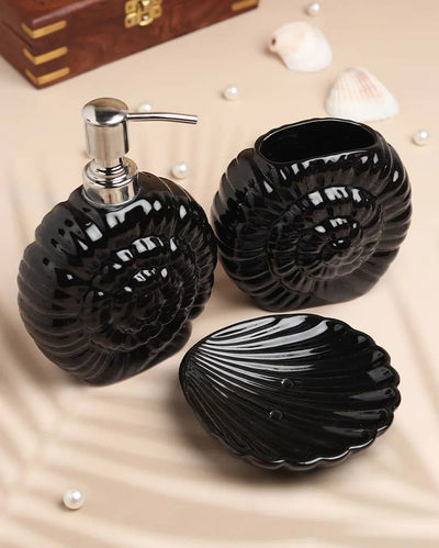 Shell Serenity Ceramic Soap Dispenser with Soap & Toothbrush Holder Set