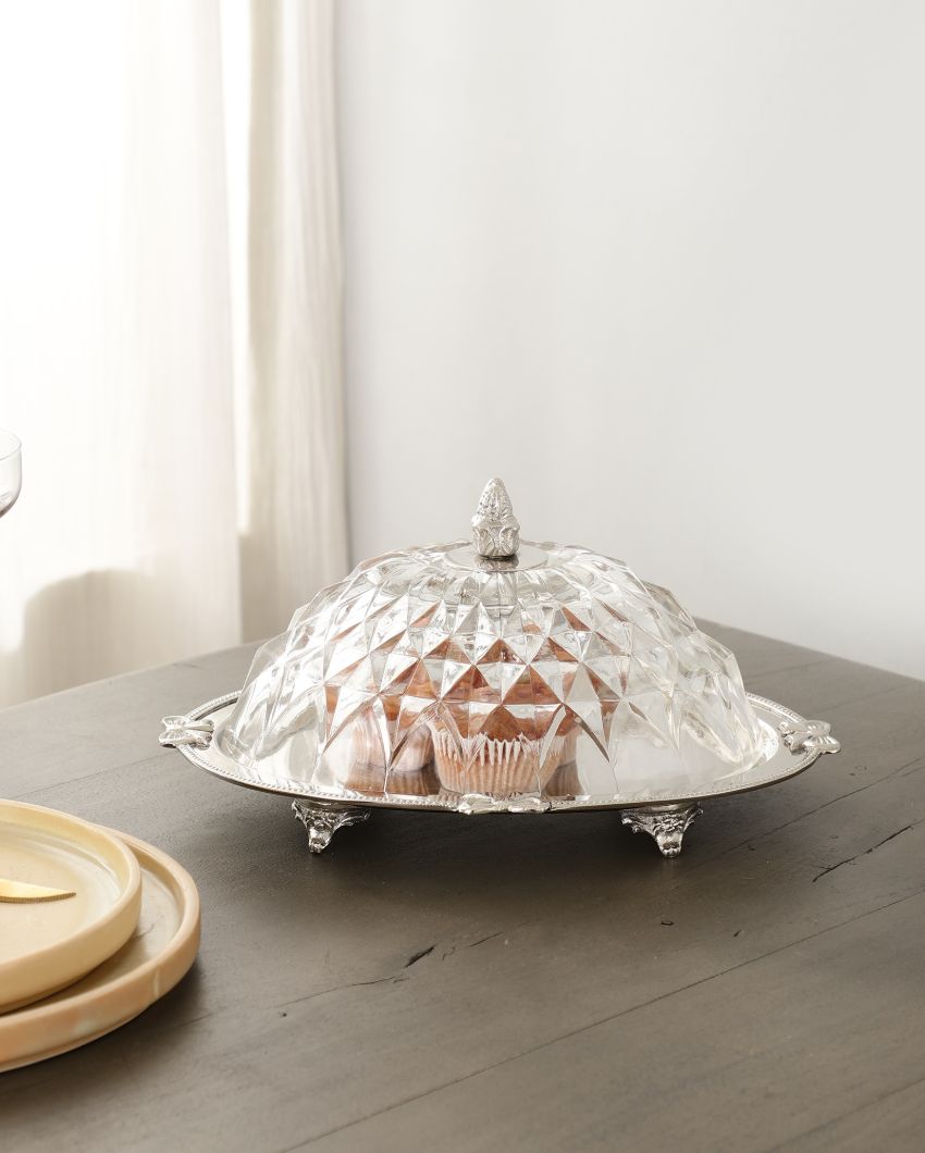 Royal Crown Silver Crystal Glass Cake Dome | 12 x 9 x 6 inches