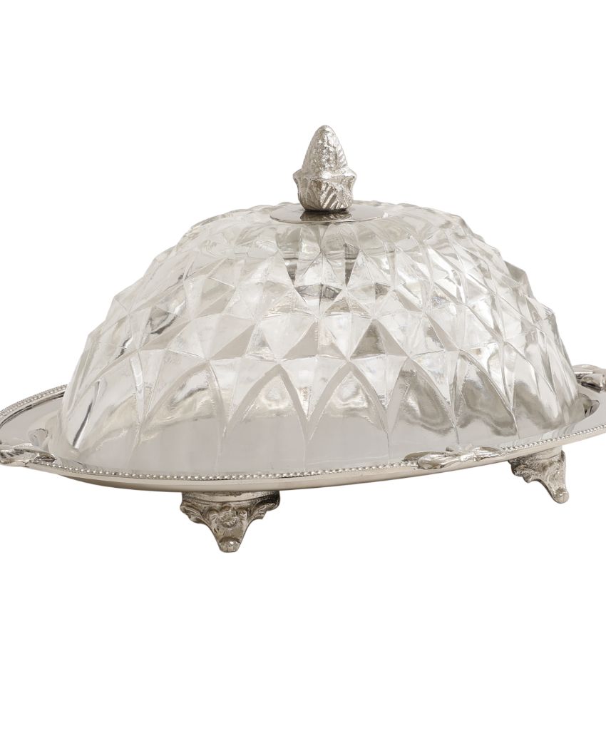 Royal Crown Silver Crystal Glass Cake Dome | 12 x 9 x 6 inches