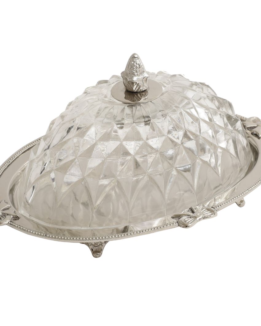 Royal Crown Silver Crystal Glass Cake Dome | 12 x 9 x 6 inches